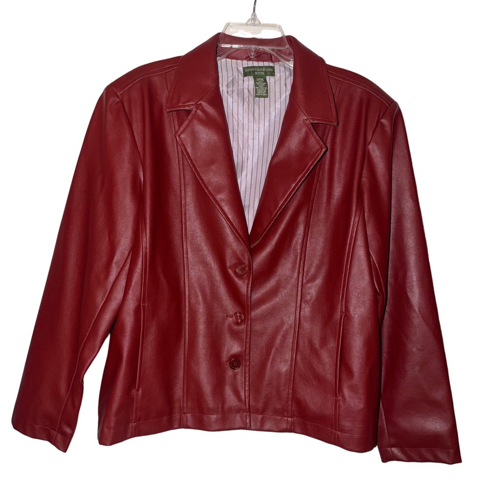 Mountain Lake Petite Burgundy Faux Leather Blazer Jacket Women's Large‎ Petite